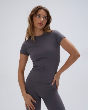 Adanola Ultimate Short Sleeve Longline Top Donkergrijs | 35819-WVES